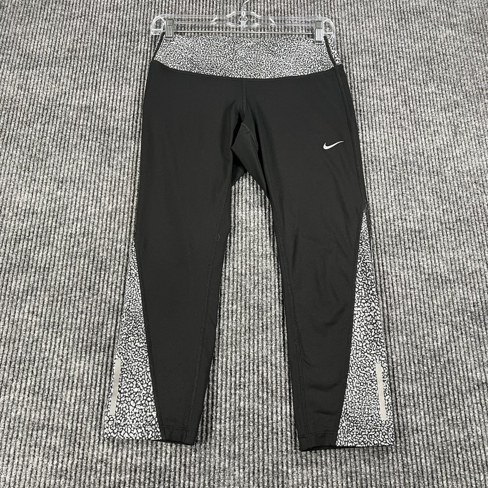 Nike Dri Fit Leggings Womens Small Black Gray Active Gym Workout Running